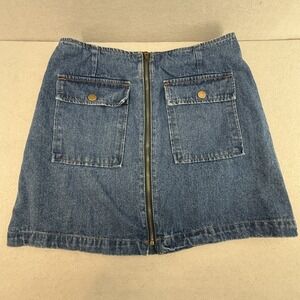 Angel Kiss Denim Mini Skirt Large Zip Front Utility Patch Pockets Y2K Jean Skirt